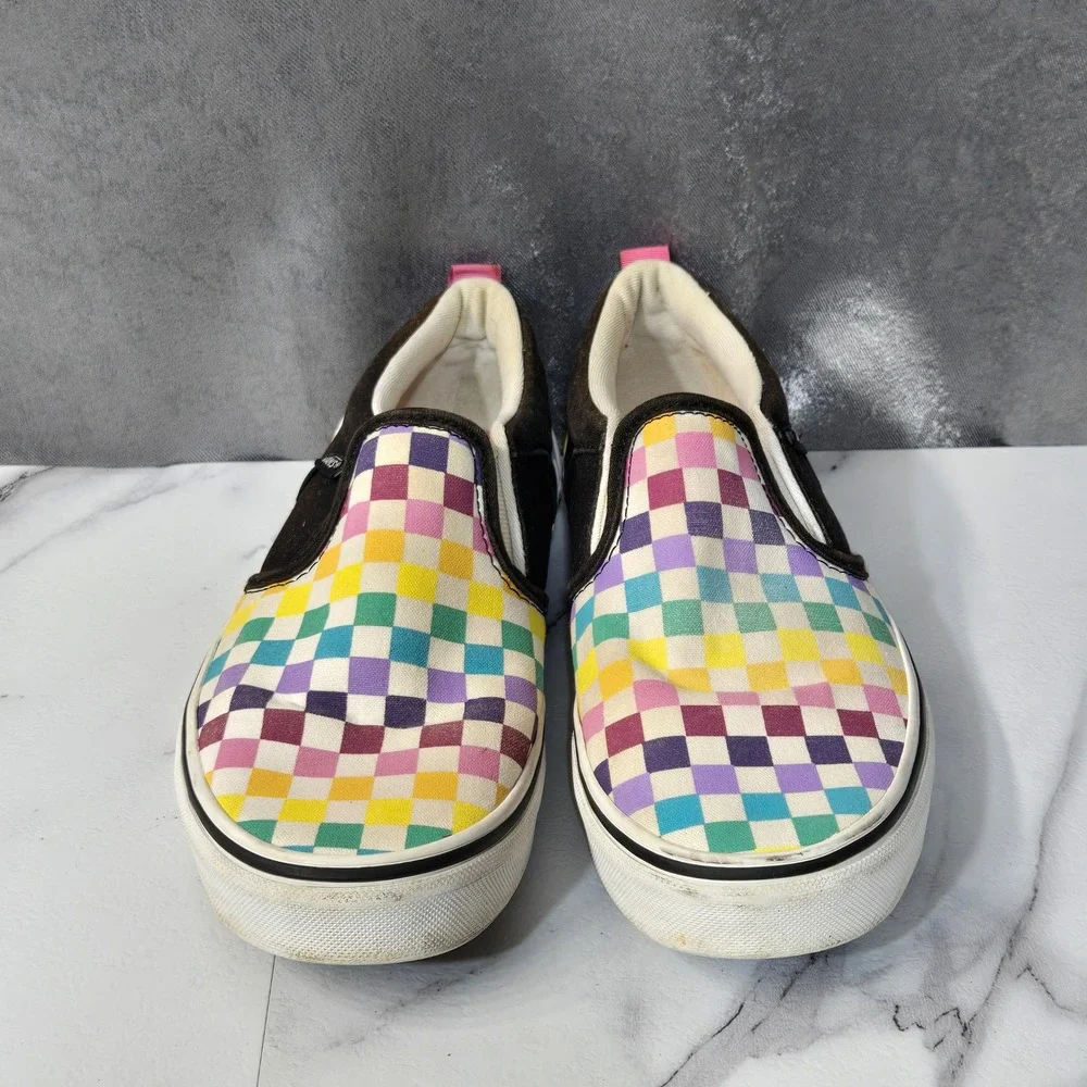 Vans Classic Slip-On Shoes Girls 5 Rainbow Checkerboard Canvas Skate Sneaker